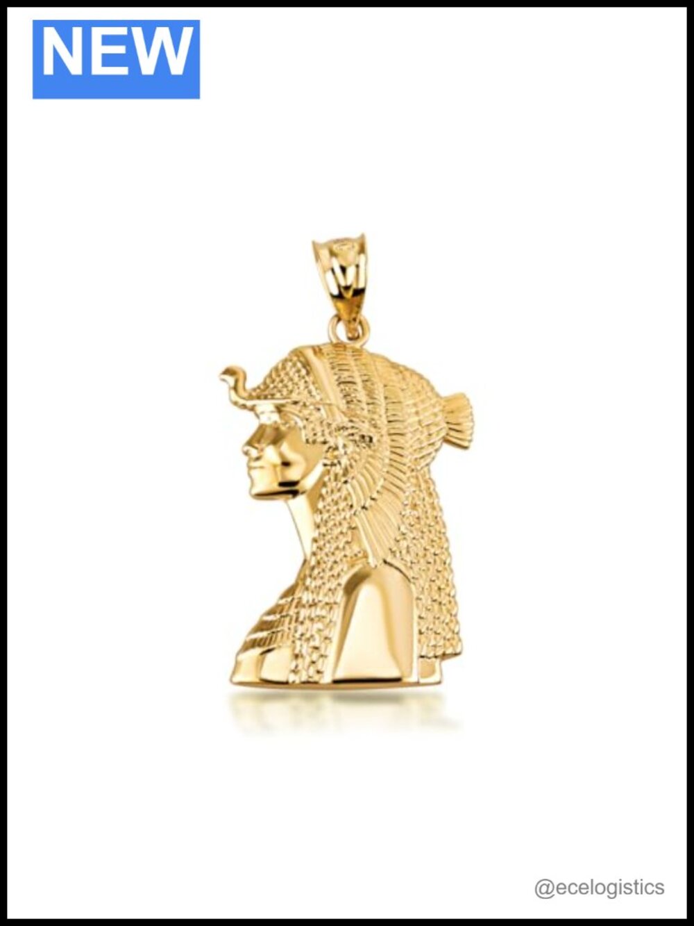 Cleopatra Egyptian Queen Necklace 10K Solid Gold Pendant